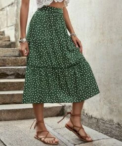 Wholesale ⌛ CELLABIE Green & White Floral Ruffle-Trim Midi 👗 Skirt - 👩 Women 🔥