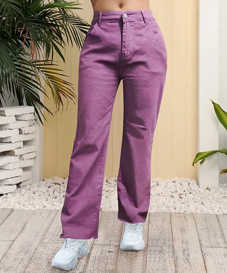 Promo ⌛ CELLABIE Purple Mid-Rise Straight-Leg Pants - 👩 Women 😉 3 Promo ⌛ CELLABIE Purple Mid-Rise Straight-Leg Pants - 👩 Women 😉