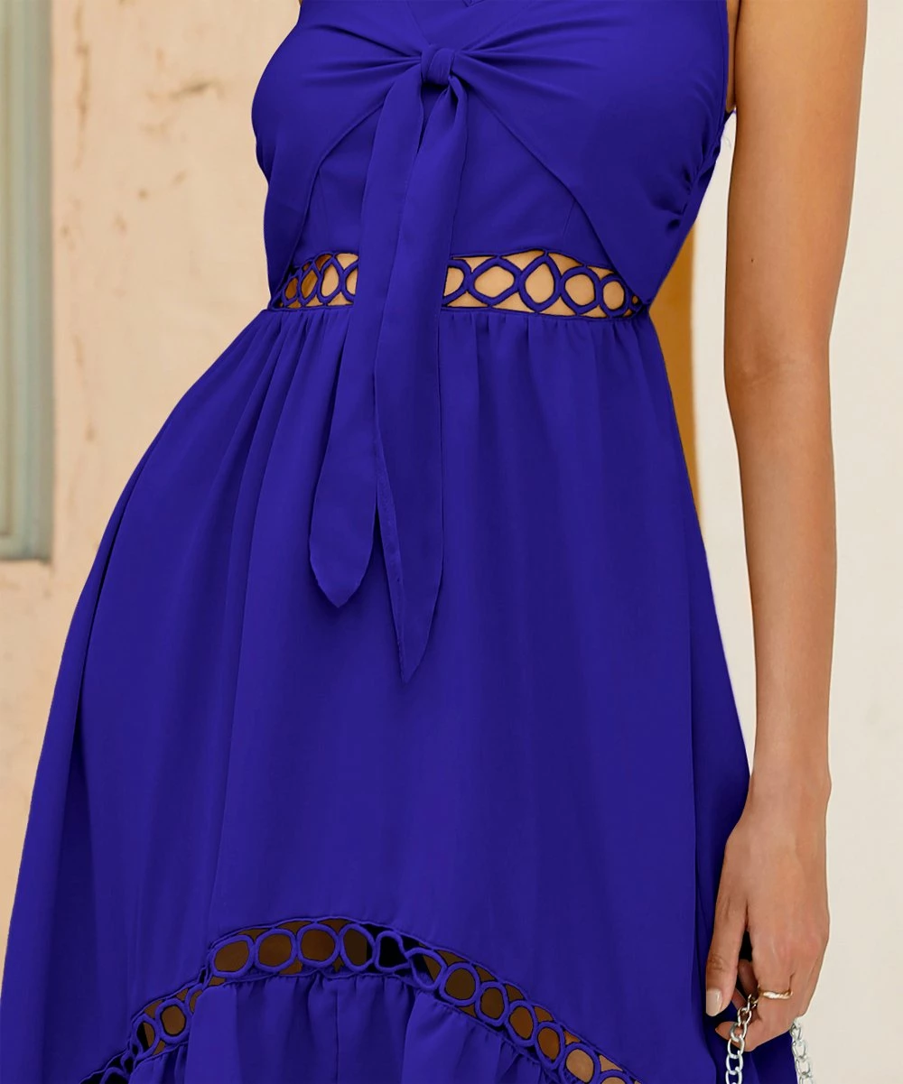 Brand new ⭐ CELLABIE Blue Openwork-Accent Tie-Front Sleeveless Hi-Low 👗 Dress - 👩 Women ❤️ 4 Brand new ⭐ CELLABIE Blue Openwork-Accent Tie-Front Sleeveless Hi-Low 👗 Dress - 👩 Women ❤️ - Image 2