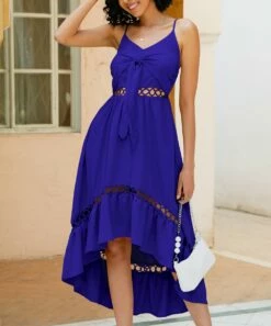 Brand new ⭐ CELLABIE Blue Openwork-Accent Tie-Front Sleeveless Hi-Low 👗 Dress - 👩 Women ❤️