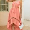 Hot Sale 🔔 CELLABIE Pink Openwork-Accent Tie-Front Sleeveless Hi-Low 👗 Dress - 👩 Women 🔔 -CELLABIE shop zu105070168 main tm1649950870