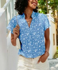 Top 10 ๐ CELLABIE Blue & White Abstract Mandarin-Collar Button-Up Top - ๐ฉ Women ๐ฅฐ 10 Top 10 ๐ CELLABIE Blue & White Abstract Mandarin-Collar Button-Up Top - ๐ฉ Women ๐ฅฐ -CELLABIE shop zu105078085 alt 3 tm1649950527