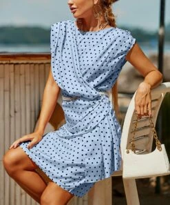 Buy 🎉 CELLABIE Blue Dot Sleeveless Wrap 👗 Dress - 👩 Women 🔥