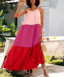 Discount 🔥 CELLABIE Pink & Red Color Block Sleeveless Maxi 👗 Dress - 👩 Women 💯 -CELLABIE shop zu105308446 alt 4 tm1650546993
