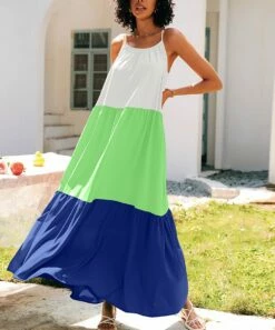 Cheapest 🧨 CELLABIE Blue & Green Color Block Sleeveless Maxi 👗 Dress - 👩 Women 😀 -CELLABIE shop zu105308653 alt 2 tm1650547234