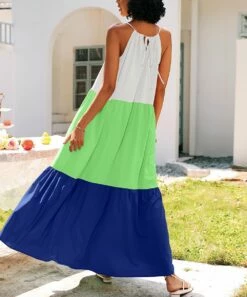 Cheapest 🧨 CELLABIE Blue & Green Color Block Sleeveless Maxi 👗 Dress - 👩 Women 😀 -CELLABIE shop zu105308653 alt 3 tm1650547234