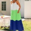 Cheapest 🧨 CELLABIE Blue & Green Color Block Sleeveless Maxi 👗 Dress - 👩 Women 😀 -CELLABIE shop zu105308653 main tm1650547234