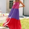 Hot Sale 🤩 CELLABIE Red & Purple Color Block Sleeveless Maxi 👗 Dress - 👩 Women 😀 -CELLABIE shop zu105315666 main tm1650547335