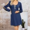 Top 10 🎁 CELLABIE Navy Long-Sleeve Cutout Shift 👗 Dress - 👩 Women ❤️ -CELLABIE shop zu105397188 main tm1651082517
