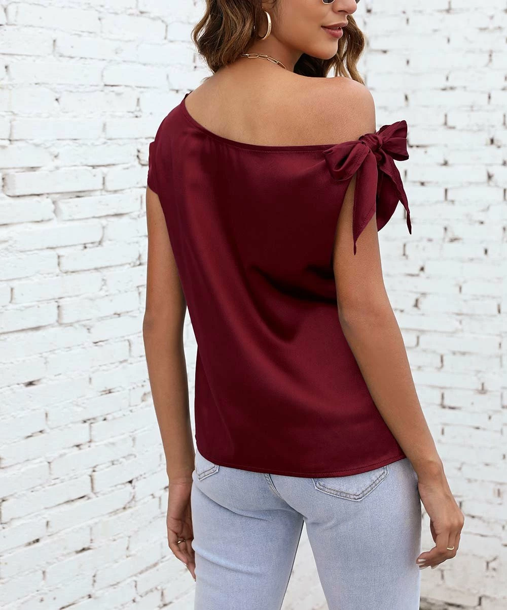 Buy ๐ฅฐ CELLABIE Red Wine Bow-Detail Off-Shoulder Top - ๐ฉ Women ๐ฅฐ 5 Buy ๐ฅฐ CELLABIE Red Wine Bow-Detail Off-Shoulder Top - ๐ฉ Women ๐ฅฐ - Image 3
