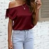 Buy 🥰 CELLABIE Red Wine Bow-Detail Off-Shoulder Top - 👩 Women 🥰 -CELLABIE shop zu105442317 main tm1651165846