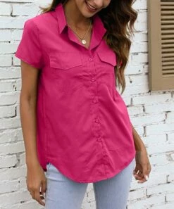Deals 💯 CELLABIE Rose Red Short-Sleeve Button-Up - 👩 Women 🌟