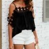 Hot Sale 🎁 CELLABIE Black Lace Draping Cutout Tank - 👩 Women 🔥 -CELLABIE shop zu105442369 main tm1651165846