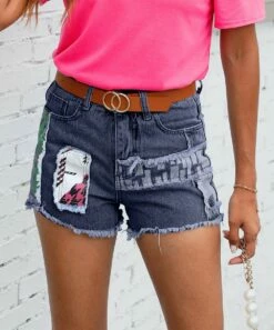 Coupon 🔥 CELLABIE Dark Blue Patchwork Denim Shorts - 👩 Women 🌟