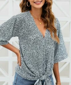 Brand new ๐งจ CELLABIE Black Speckled Tie-Front Half-Sleeve V-Neck Top - ๐ฉ Women ๐ 9 Brand new ๐งจ CELLABIE Black Speckled Tie-Front Half-Sleeve V-Neck Top - ๐ฉ Women ๐ -CELLABIE shop zu105590457 alt 3 tm1651864109