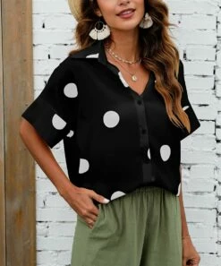 Best reviews of โจ CELLABIE Black Polka Dot Short-Sleeve Dolman Button-Up - ๐ฉ Women ๐งจ