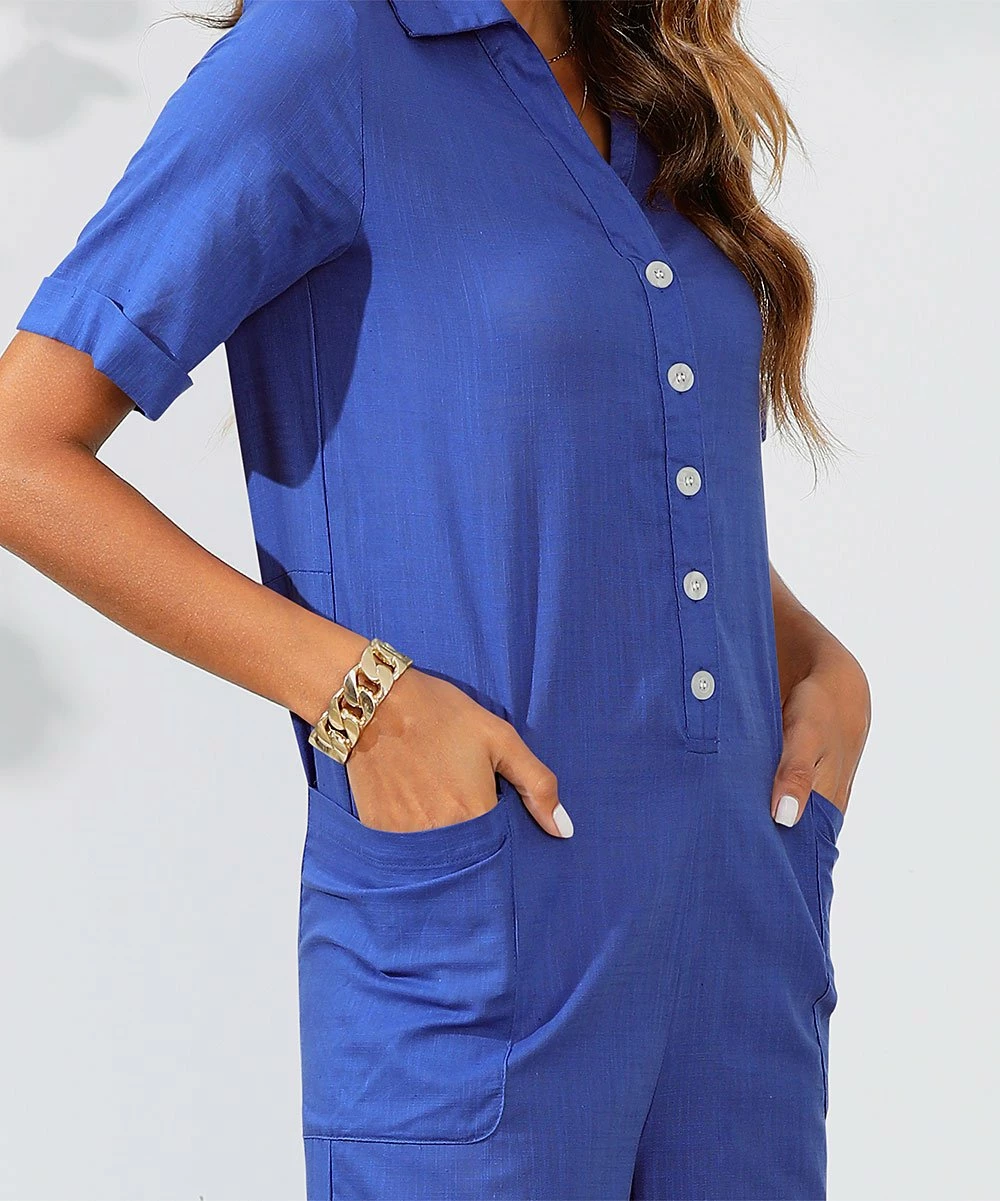 Cheap ๐ CELLABIE Blue Button-Front Wide-Leg Crop Jumpsuit - ๐ฉ Women ๐ 7 Cheap ๐ CELLABIE Blue Button-Front Wide-Leg Crop Jumpsuit - ๐ฉ Women ๐ - Image 5