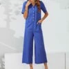 Cheap 😉 CELLABIE Blue Button-Front Wide-Leg Crop Jumpsuit - 👩 Women 😀 -CELLABIE shop zu106009795 main tm1652829421