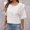 Deals ❤️ CELLABIE White Ruffle-Trim Scoop Neck Top - 👩 Women For Other 🎁 -CELLABIE shop zu106214801 main tm1653592862