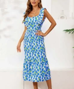 Deals 😀 CELLABIE Blue & White Floral Sleeveless Maxi 👗 Dress - 👩 Women 🥰 -CELLABIE shop zu106214869 alt 2 tm1653592862