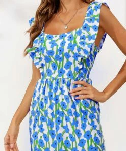 Deals 😀 CELLABIE Blue & White Floral Sleeveless Maxi 👗 Dress - 👩 Women 🥰 -CELLABIE shop zu106214869 alt 3 tm1653592862