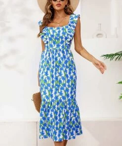Deals 😀 CELLABIE Blue & White Floral Sleeveless Maxi 👗 Dress - 👩 Women 🥰