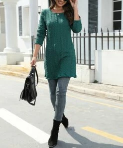 Wholesale 🔥 CELLABIE Green Cable-Knit Boatneck Sweater 👗 Dress - 👩 Women 🥰 9 Wholesale 🔥 CELLABIE Green Cable-Knit Boatneck Sweater 👗 Dress - 👩 Women 🥰 -CELLABIE shop zu110335990 alt 2 tm1668368751
