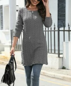 Top 10 ⌛ CELLABIE Gray Cable-Knit Long-Sleeve Sweater Tunic - 👩 Women 👍 -CELLABIE shop zu110335991 alt 2 tm1668644813