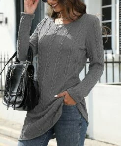 Top 10 โ CELLABIE Gray Cable-Knit Long-Sleeve Sweater Tunic - ๐ฉ Women ๐