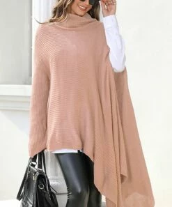 Best reviews of 🛒 CELLABIE Pink Turtleneck Asymmetrical Poncho - 👩 Women 🌟