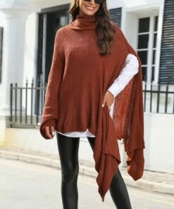 Cheapest 🔔 CELLABIE Caramel Turtleneck Asymmetrical Poncho - 👩 Women 😍
