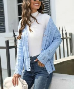 Hot Sale 🧨 CELLABIE Blue Lace Scallop-Trim Button-Up Cardigan - 👩 Women 😉