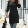 Budget 🤩 CELLABIE Black Cable-Knit Long-Sleeve Tunic 👗 Dress - 👩 Women 🎁