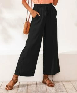 Top 10 🔥 CELLABIE Black Wide-Leg Pants - 👩 Women 🌟 -CELLABIE shop zu110419502 alt 2 tm1669223787