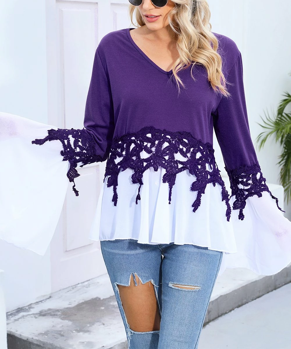 Best Pirce ๐ฅ CELLABIE Purple Crochet Overlay V-Neck Tunic - ๐ฉ Women ๐ 4 Best Pirce ๐ฅ CELLABIE Purple Crochet Overlay V-Neck Tunic - ๐ฉ Women ๐ - Image 2