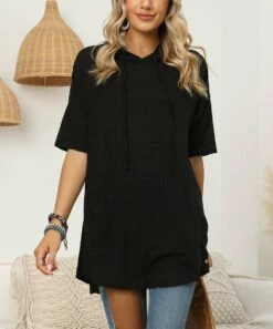 Wholesale ✨ CELLABIE Black Button-Accent Linen-Blend Hooded Tunic - 👩 Women 😉 10 Wholesale ✨ CELLABIE Black Button-Accent Linen-Blend Hooded Tunic - 👩 Women 😉 -CELLABIE shop zu83539522 alt 3 tm1661532153