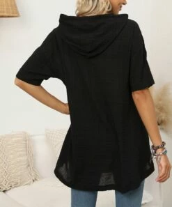 Wholesale ✨ CELLABIE Black Button-Accent Linen-Blend Hooded Tunic - 👩 Women 😉 11 Wholesale ✨ CELLABIE Black Button-Accent Linen-Blend Hooded Tunic - 👩 Women 😉 -CELLABIE shop zu83539522 alt 4 tm1661532153