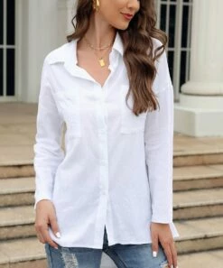 Coupon ⌛ CELLABIE White Pocket Hi-Low Button-Up - 👩 Women 👏 -CELLABIE shop zu90599368 alt 2 tm1663867616