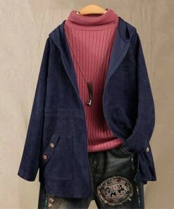 Cheapest ❤️ CELLABIE Blue Button-Trim Pocket Hooded Zip-Up Corduroy Jacket - 👩 Women 🔔