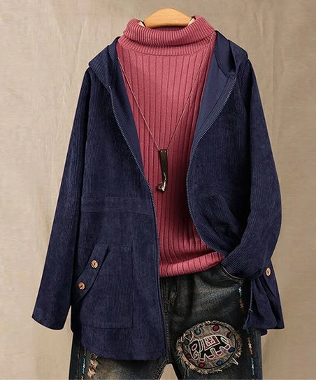 Cheapest โค๏ธ CELLABIE Blue Button-Trim Pocket Hooded Zip-Up Corduroy Jacket - ๐ฉ Women ๐ 2 Cheapest โค๏ธ CELLABIE Blue Button-Trim Pocket Hooded Zip-Up Corduroy Jacket - ๐ฉ Women ๐