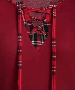 Best deal 🛒 CELLABIE Red & White Plaid Lace-Up Raglan Tunic - 👩 Women ⌛ -CELLABIE shop zu91415203 alt 2 tm1607457004