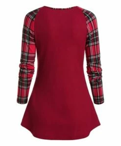 Best deal 🛒 CELLABIE Red & White Plaid Lace-Up Raglan Tunic - 👩 Women ⌛ -CELLABIE shop zu91415203 alt 3 tm1607457004