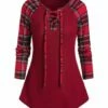 Best deal 🛒 CELLABIE Red & White Plaid Lace-Up Raglan Tunic - 👩 Women ⌛ 2 Best deal 🛒 CELLABIE Red & White Plaid Lace-Up Raglan Tunic - 👩 Women ⌛ -CELLABIE shop zu91415203 main tm1607457004
