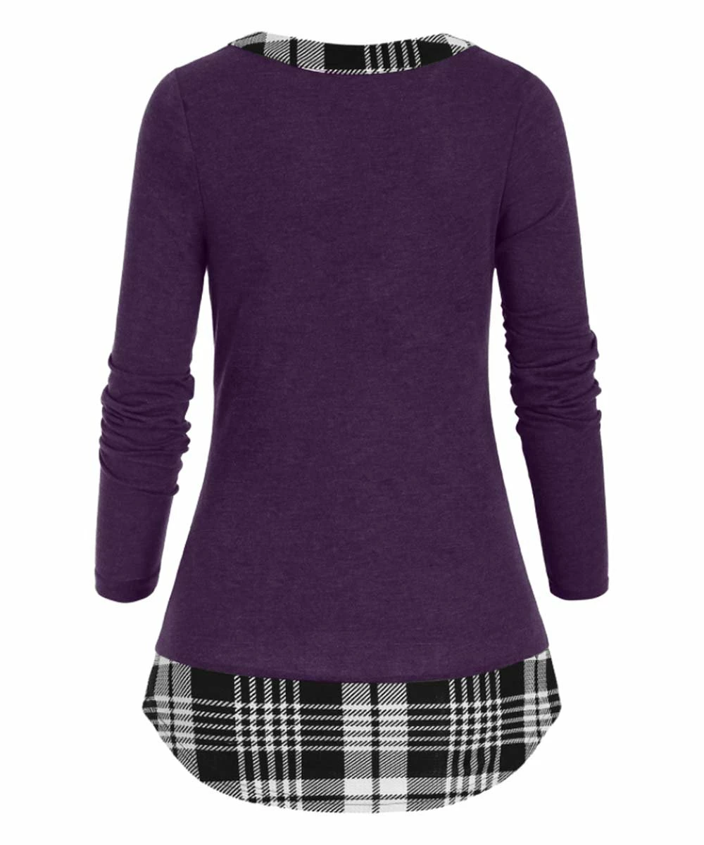 Buy ๐ CELLABIE Purple & Black Plaid Button-Front V-Neck Tunic - ๐ฉ Women ๐งจ 4 Buy ๐ CELLABIE Purple & Black Plaid Button-Front V-Neck Tunic - ๐ฉ Women ๐งจ - Image 2