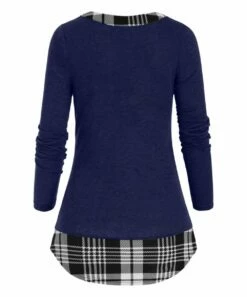 New 🔔 CELLABIE Navy Blue & Black Plaid Button-Front V-Neck Tunic - 👩 Women 🥰 -CELLABIE shop zu91423168 alt 1 tm1607456352