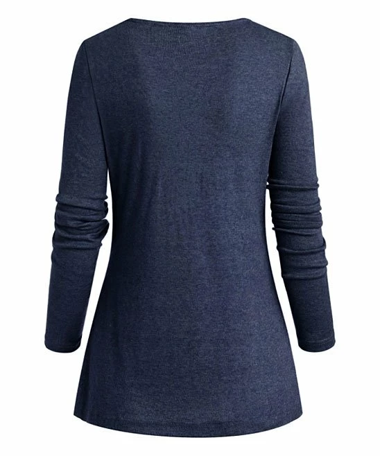 Top 10 ✨ CELLABIE Navy Plaid Contrast Button-Accent Cowl Neck Tunic - 👩 Women 😀 5 Top 10 ✨ CELLABIE Navy Plaid Contrast Button-Accent Cowl Neck Tunic - 👩 Women 😀 - Image 3