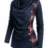 Top 10 ✨ CELLABIE Navy Plaid Contrast Button-Accent Cowl Neck Tunic - 👩 Women 😀 -CELLABIE shop zu91499361 main tm1607611228