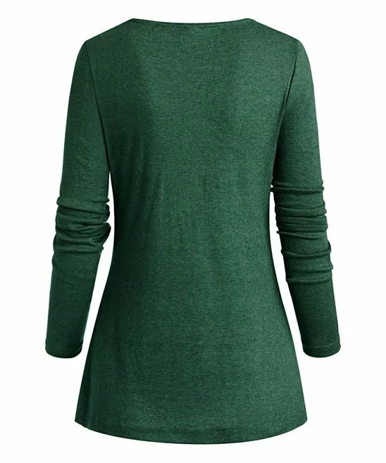Discount ๐ CELLABIE Green Plaid Contrast Button-Accent Cowl Neck Tunic - ๐ฉ Women ๐ฅ 5 Discount ๐ CELLABIE Green Plaid Contrast Button-Accent Cowl Neck Tunic - ๐ฉ Women ๐ฅ - Image 3