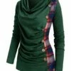 Discount 👏 CELLABIE Green Plaid Contrast Button-Accent Cowl Neck Tunic - 👩 Women 🔥