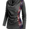 Flash Sale 💯 CELLABIE Gray Plaid Contrast Button-Accent Cowl Neck Tunic - 👩 Women 🔔 -CELLABIE shop zu91503710 main tm1607611228